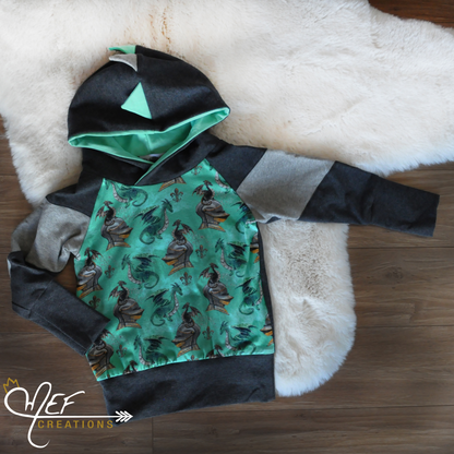 Hoodie garçon dragon vert , 1 à 3 ans