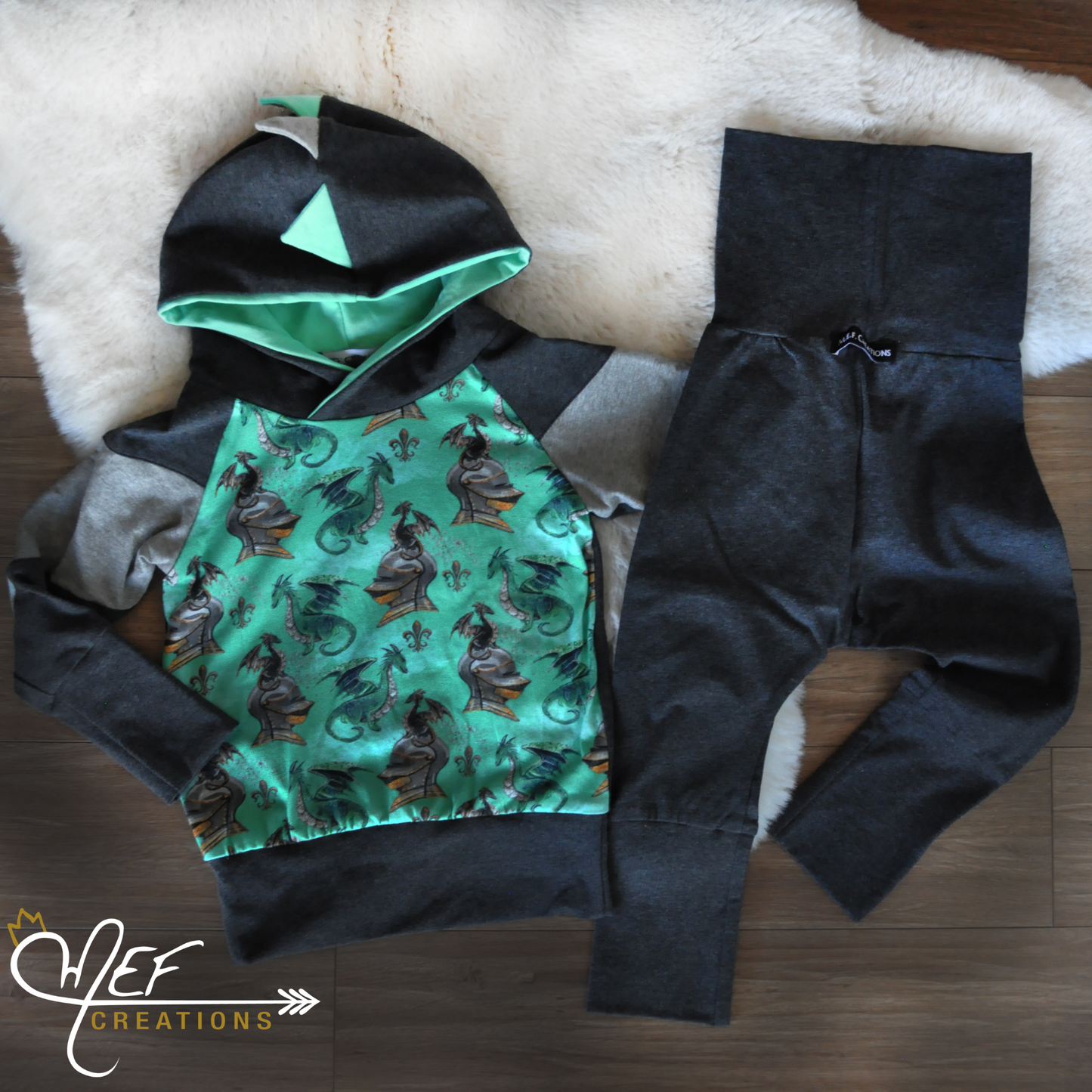 Hoodie garçon dragon vert , 1 à 3 ans